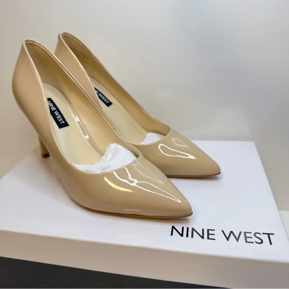 New! Nine West Nude Patent Leather Stiletto Heels | Size 5.5M - Picture 3 of 6